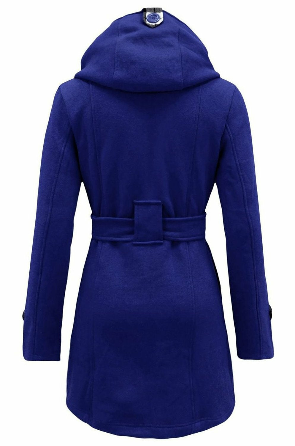 Women'S Check Hooded Belted Winter Duffle Coat Long Buttoned Fleece Jacket